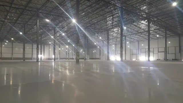 A large warehouse complex with a trowel-finished, dust-free floor