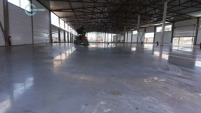 Base preparation, 200×200 mm rebar mesh, industrial floor with Ceresit CF-56 topping, 2,300 m² — Lviv